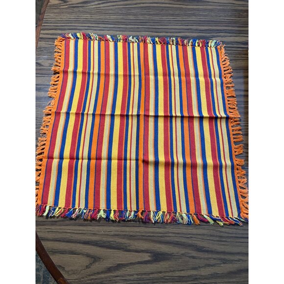 Summer Living 13”x17” cloth orange blue yellow striped placemats and napkins - Picture 5 of 9